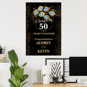 Peacock Feathers 50th Wedding Anniversary Poster