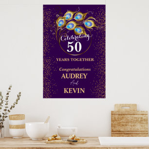 Peacock Feathers 50th Wedding Anniversary Poster
