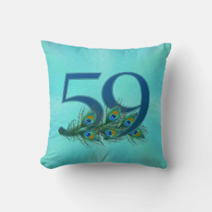 Peacock Feathers 59 Birthday Anniversary Milestone Cushion