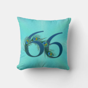 Peacock Feathers 66 Birthday Anniversary Milestone Cushion