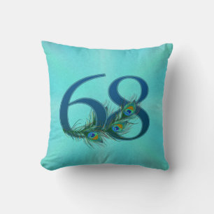 Peacock Feathers 68 Birthday Anniversary Milestone Cushion