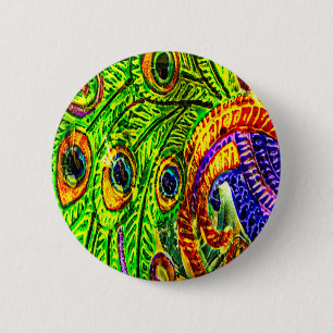 Peacock Feathers 6 Cm Round Badge