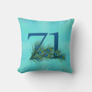 Peacock Feathers 71 Birthday Anniversary Milestone Cushion