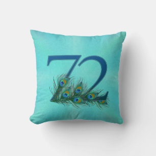 Peacock Feathers 72 Birthday Anniversary Milestone Cushion