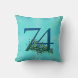 Peacock Feathers 74 Birthday Anniversary Milestone Cushion