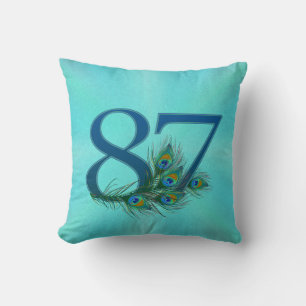 Peacock Feathers 87 Birthday Anniversary Milestone Cushion