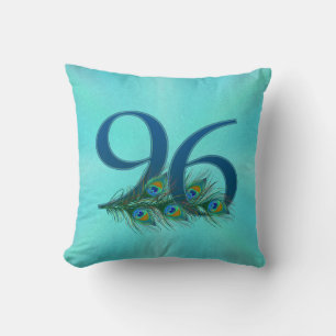 Peacock Feathers 96 Birthday Anniversary Milestone Cushion