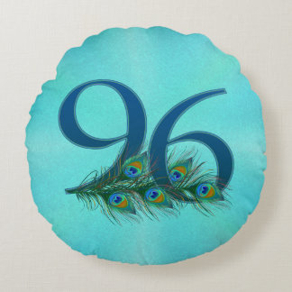 Peacock Feathers 96 Birthday Anniversary Milestone Round Cushion