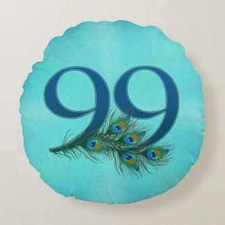 Peacock Feathers 99 Birthday Anniversary Milestone Round Cushion