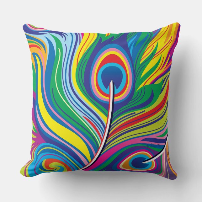 Peacock Feathers Abstract Art Cushion (Front)