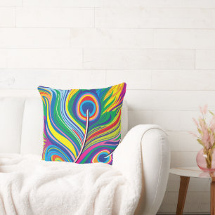 Peacock Feathers Abstract Art Cushion