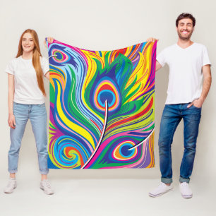 Peacock Feathers Abstract Art Fleece Blanket