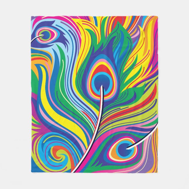 Peacock Feathers Abstract Art Fleece Blanket (Front)