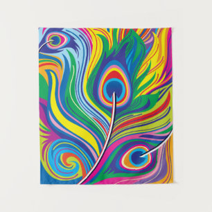 Peacock Feathers Abstract Art Tapestry