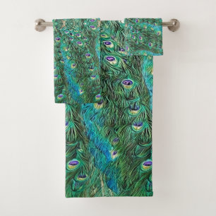 Peacock feathers, abstract - pattern in acrylic  bath towel set
