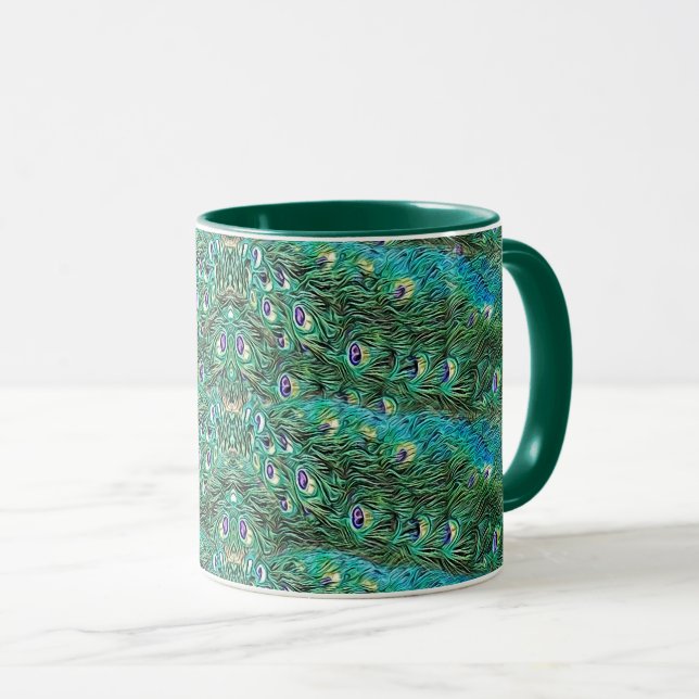 Peacock feathers, abstract - pattern in acrylic   mug (Front Right)