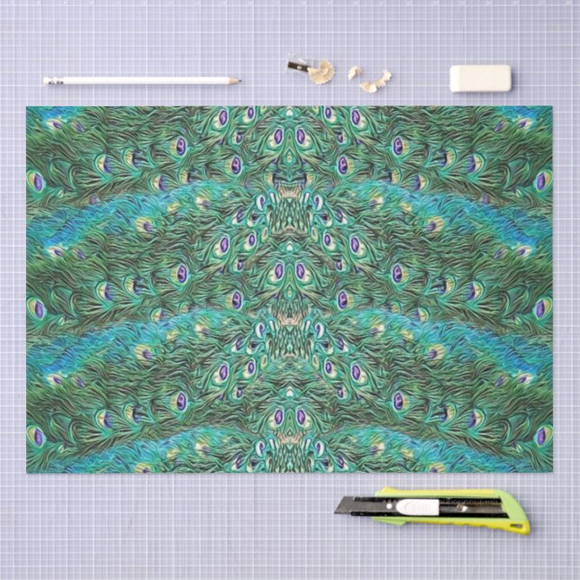 Peacock feathers, abstract - pattern in acrylic tissue paper (Craft)