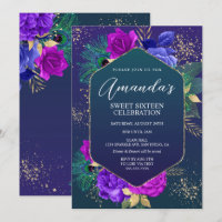 Peacock Feathers and Floral Birthday Invitation