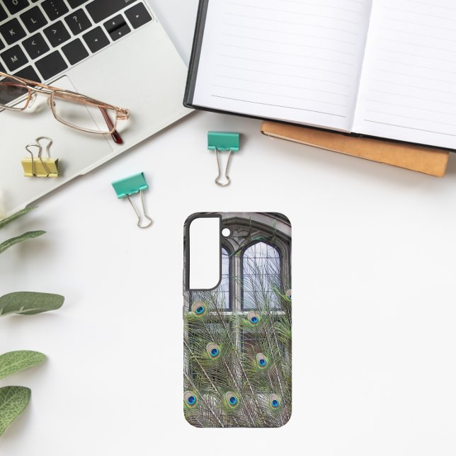 Peacock Feathers and Gothic Windows Samsung Galaxy S22 Case (In Situ)
