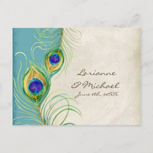 Peacock Feathers Aqua Damask RSVP Response Card