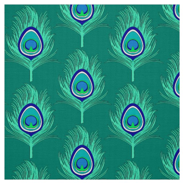 Peacock Feathers, Aqua on Turquoise / Peacock Fabric (Swatch)