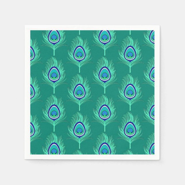 Peacock Feathers, Aqua on Turquoise / Peacock Napkin (Front)