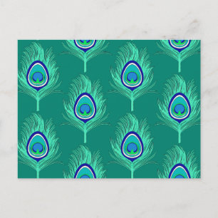 Peacock Feathers, Aqua on Turquoise / Peacock Postcard