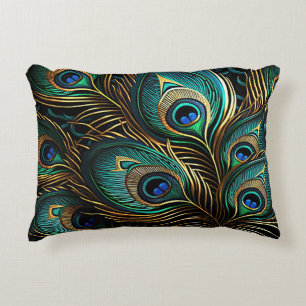Peacock Feathers - Art Deco Decorative Cushion