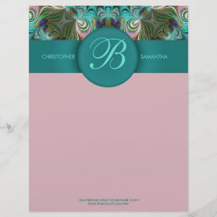 Peacock Feathers Art Monogram Letterhead