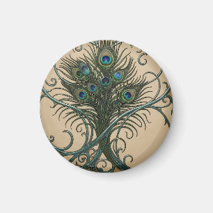 Peacock Feathers Art Nouveau Ornate Teal Frame Magnet