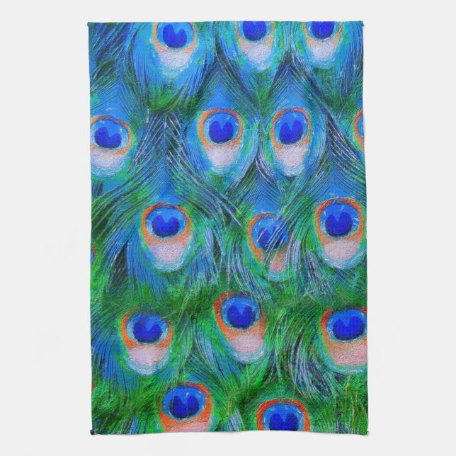 Peacock Feathers Art Tea Towel (Vertical)