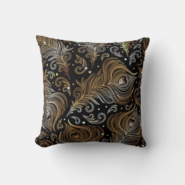 Peacock Feathers: Artistic Freehand Drawing. Cushion (Front)