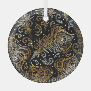 Peacock Feathers: Artistic Freehand Drawing. Glass Tree Decoration