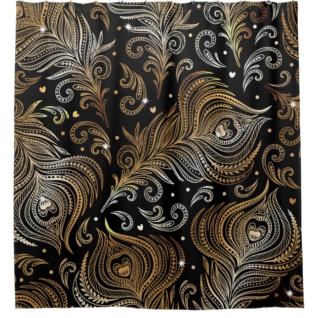 Peacock Feathers: Artistic Freehand Drawing. Shower Curtain (Front)