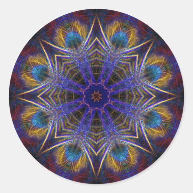 Peacock Feathers Autumn Web Purple Blue Classic Round Sticker (Front)