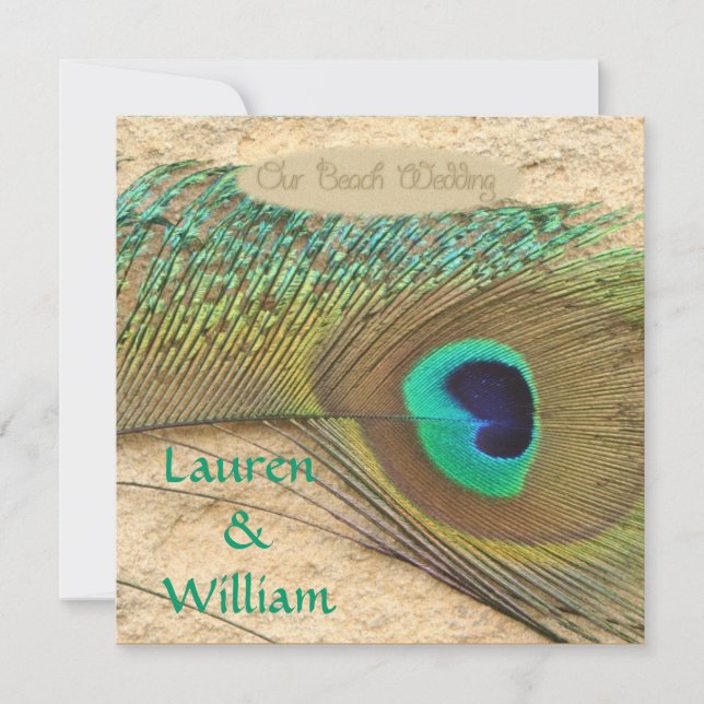 PEACOCK FEATHERS Beach Wedding Invitation (Front)