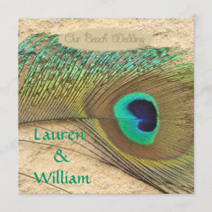 PEACOCK FEATHERS Beach Wedding Invitation