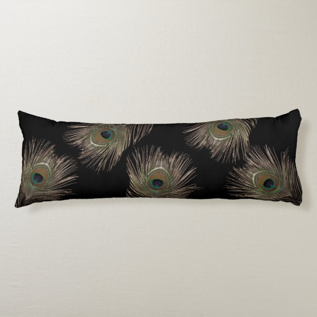 Peacock feathers black body cushion (Front)