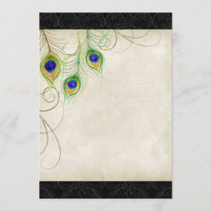 Peacock Feathers Black Damask Blank Design Invitation