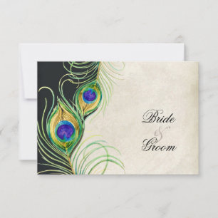 Peacock Feathers Black Damask RSVP Response Card