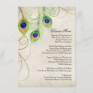 Peacock Feathers Black Damask Wedding Stationery Menu