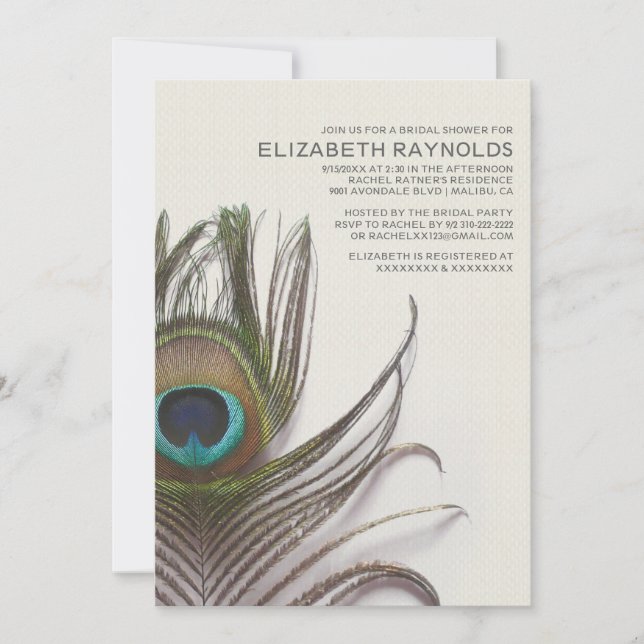 Peacock Feathers Bridal Shower Invitations (Front)