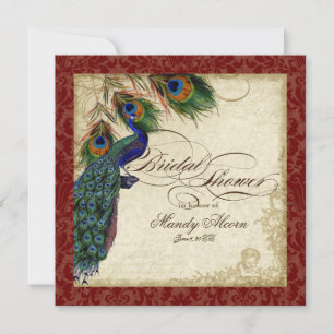 Peacock & Feathers Bridal Shower Invite  Burgundy