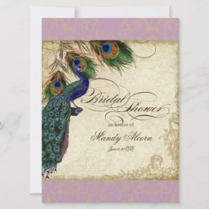 Peacock & Feathers Bridal Shower Invite Lavender