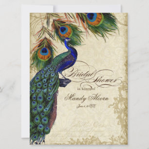 Peacock & Feathers Bridal Shower Tea Stained Card