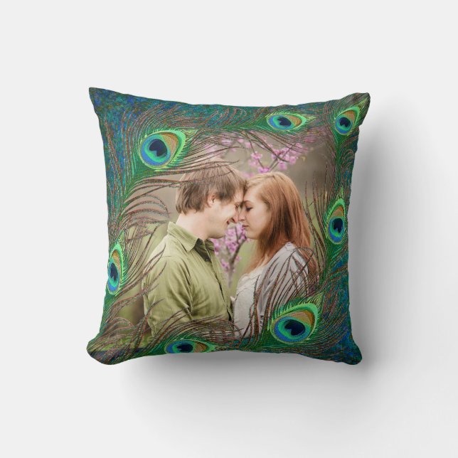 Peacock feathers customised add photo pillow (Front)