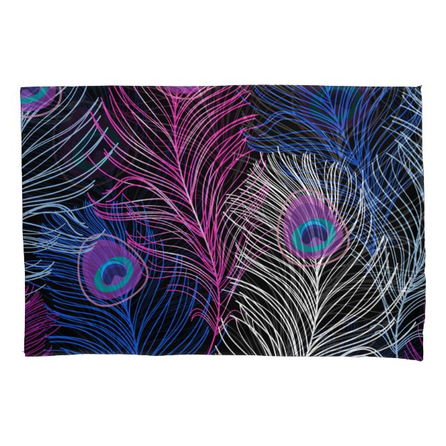 Peacock Feathers Dark: Gorgeous Vintage Design Pillowcase (Front)