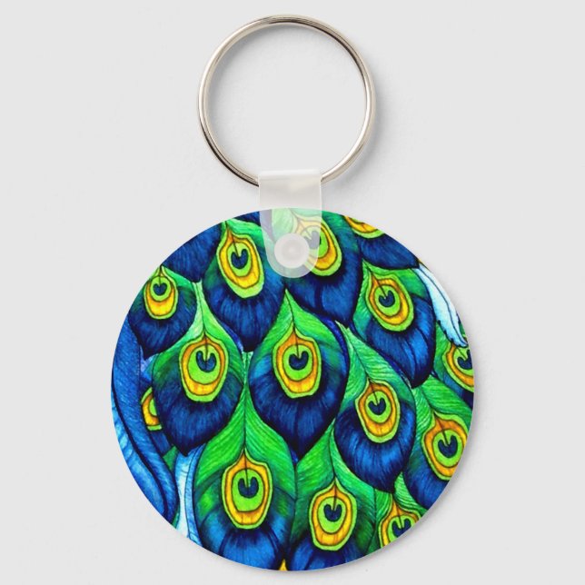 Peacock Feathers Design Key Ring (Front)
