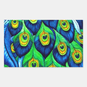 Peacock Feathers Design Rectangular Sticker