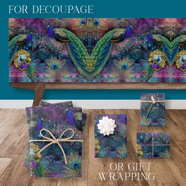 Peacock Feathers Elegant Glitter Pink Decoupage Wrapping Paper Sheet (Creator Uploaded)